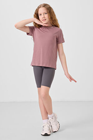 Koyu Gri Pamuklu Kısa Paça Standart Fit Basic Kız Çocuk Tayt - 75188
