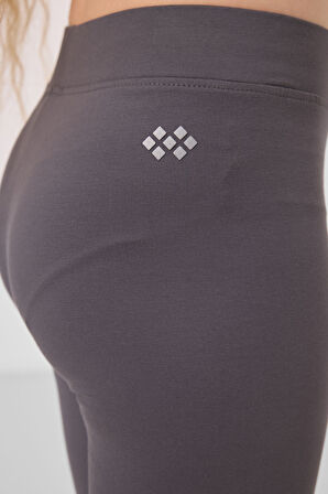 Koyu Gri Pamuklu Kısa Paça Standart Fit Basic Kız Çocuk Tayt - 75188