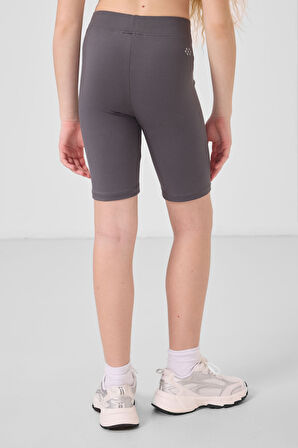 Koyu Gri Pamuklu Kısa Paça Standart Fit Basic Kız Çocuk Tayt - 75188