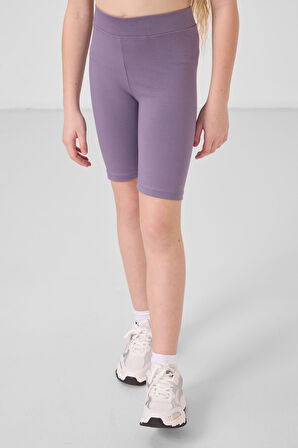 Eflatun Pamuklu Kısa Paça Standart Fit Basic Kız Çocuk Tayt - 75188