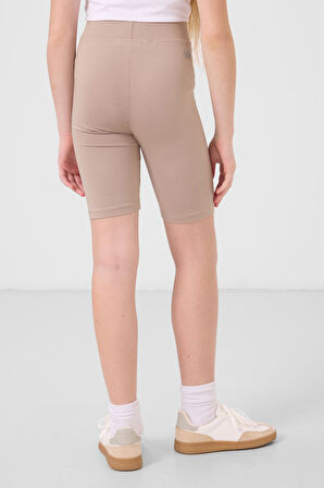 Koyu Bej Pamuklu Kısa Paça Standart Fit Basic Kız Çocuk Tayt - 75188