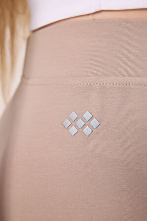 Koyu Bej Pamuklu Kısa Paça Standart Fit Basic Kız Çocuk Tayt - 75188