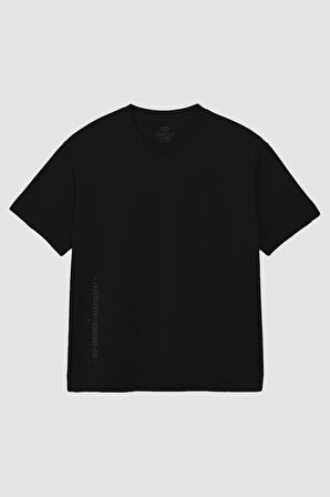 Siyah Baskılı O Yaka Rahat Form Battal Büyük Beden Erkek T-Shirt - 88472