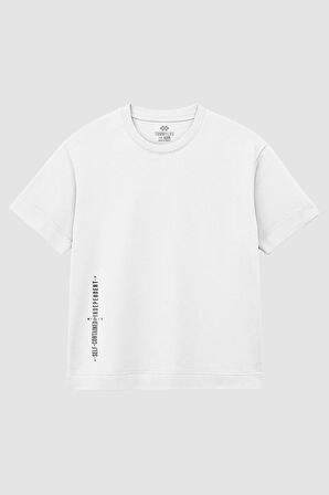 Beyaz Baskılı O Yaka Rahat Form Battal Büyük Beden Erkek T-Shirt - 88472