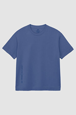 Koyu Mavi Baskılı O Yaka Rahat Form Battal Büyük Beden Erkek T-Shirt - 88472