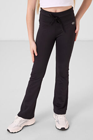 Siyah Esnek Standart Fit Basic Performans İspanyol Paça Kız Çocuk Tayt - 75193