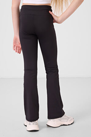 Siyah Esnek Standart Fit Basic Performans İspanyol Paça Kız Çocuk Tayt - 75193