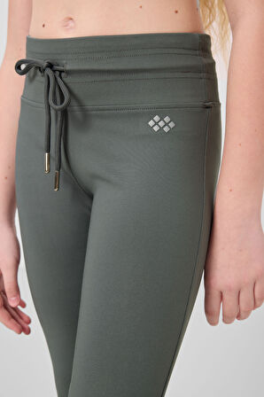 Haki Esnek Standart Fit Basic Performans İspanyol Paça Kız Çocuk Tayt - 75193