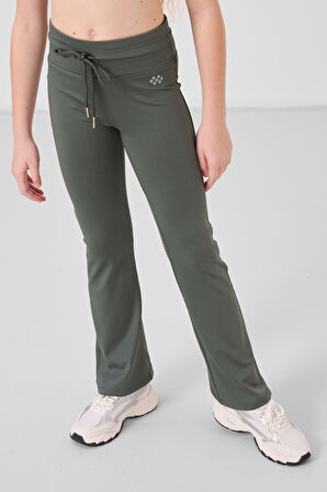 Haki Esnek Standart Fit Basic Performans İspanyol Paça Kız Çocuk Tayt - 75193