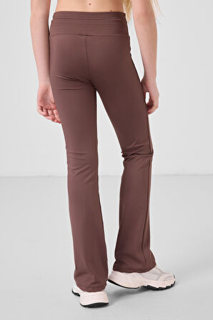 Kahverengi Esnek Standart Fit Basic Performans İspanyol Paça Kız Çocuk Tayt - 75193