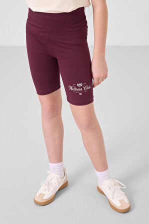 Ekru-Bordo Pamuklu O Yaka Standart Fit Baskılı Kız Çocuk Tayt Takım - 75190