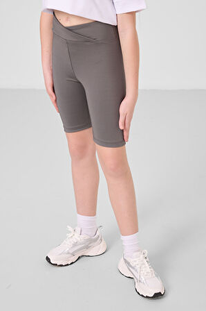 Beyaz-Koy u Gri V Yaka Kemer Detaylı Standart Fit Performans Kız Çocuk Tayt Takım - 75187