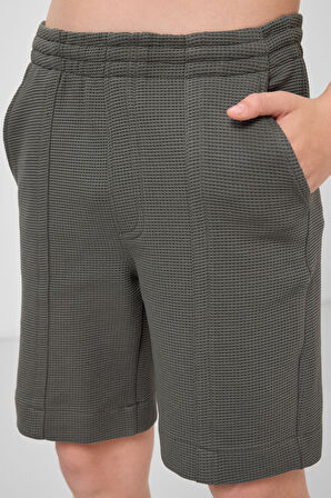 Haki Pamuklu Yumuşak Dokulu Standart Fit Basic Erkek Çocuk Şort - 11289