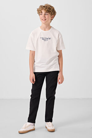 Ekru Pamuklu Yumuşak Dokulu Oversize Baskılı Erkek Çocuk T-Shirt - 11285