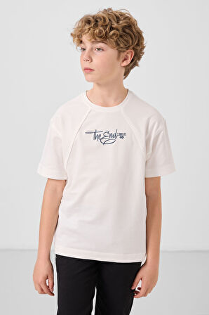 Ekru Pamuklu Yumuşak Dokulu Oversize Baskılı Erkek Çocuk T-Shirt - 11285