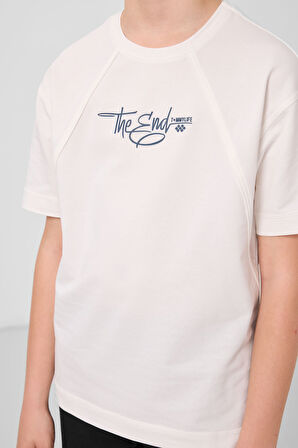 Ekru Pamuklu Yumuşak Dokulu Oversize Baskılı Erkek Çocuk T-Shirt - 11285