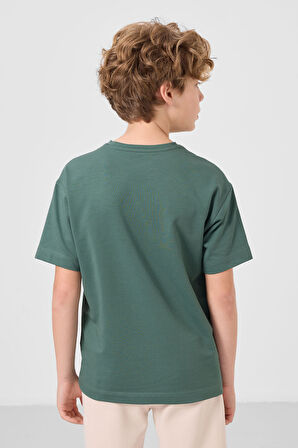 Açık Yeşil Pamuklu Yumuşak Dokulu Oversize Baskılı Erkek Çocuk T-Shirt - 11285
