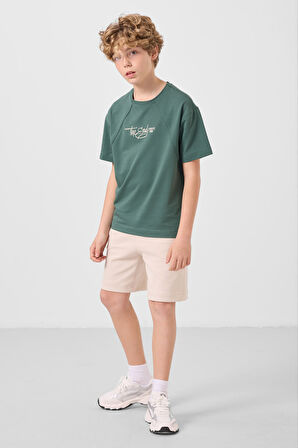 Açık Yeşil Pamuklu Yumuşak Dokulu Oversize Baskılı Erkek Çocuk T-Shirt - 11285