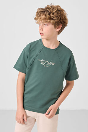 Açık Yeşil Pamuklu Yumuşak Dokulu Oversize Baskılı Erkek Çocuk T-Shirt - 11285