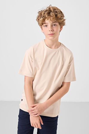 Bej-Lacivert Pamuklu Oversize Fit Dokuma Hafif Esnek Chino Erkek Çocuk Şort Takım - 11277