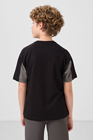 Siyah Pamuklu Yumuşak Dokulu Oversize Fit Baskılı Erkek Çocuk T-Shirt - 11290