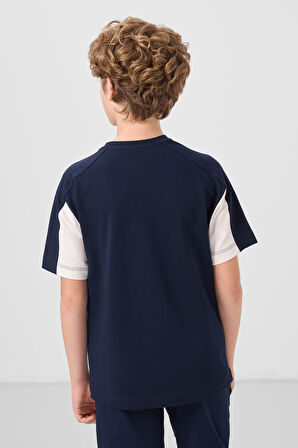 Lacivert Pamuklu Yumuşak Dokulu Oversize Fit Baskılı Erkek Çocuk T-Shirt - 11290