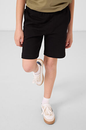 Siyah Pamuklu Yumuşak Dokulu Standart Fit Basic Erkek Çocuk Şort - 11293