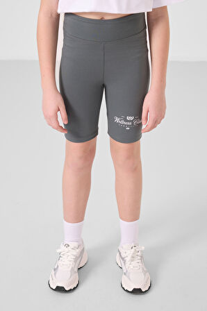 Beyaz-Haki Pamuklu O Yaka Standart Fit Baskılı Kız Çocuk Tayt Takım - 75190