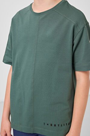 Açık Yeşil Pamuklu Yumuşak Dokulu Oversize Basic Erkek Çocuk T-Shirt - 11297