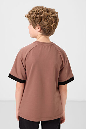 Tarçın Pamuklu Yumuşak Dokulu Oversize Cep Detaylı Erkek Çocuk T-Shirt - 11295