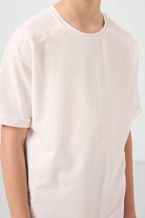 Ekru Pamuklu Yumuşak Dokulu Oversize Baskılı Erkek Çocuk T-Shirt - 11301