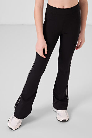 Taş-Siyah Pamuklu O Yaka Standart Fit Basic İspanyol Paça Kız Çocuk Tayt Takım - 75192