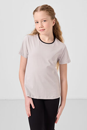 Taş-Siyah Pamuklu O Yaka Standart Fit Basic İspanyol Paça Kız Çocuk Tayt Takım - 75192