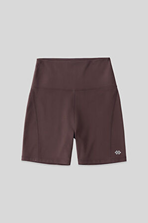 Kahverengi Kemer Detaylı Yüksek Bel Slim Fit Kısa Biker Kadın Tayt - 91017