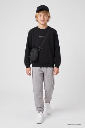 Siyah Standart Fit Baskılı O Yaka Erkek Çocuk Sweatshirt - 11322