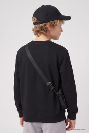 Siyah Standart Fit Baskılı O Yaka Erkek Çocuk Sweatshirt - 11322