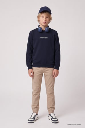 Lacivert Standart Fit Baskılı O Yaka Erkek Çocuk Sweatshirt - 11322