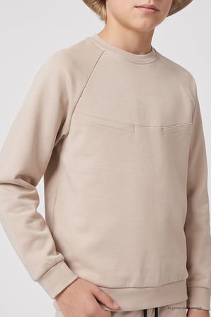 Bej Standart Fit Basic Dikiş Detaylı Erkek Çocuk Eşofman Takım - 11325