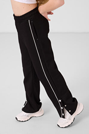 Siyah Geniş Paça Çıt Çıt Detaylı Kız Çocuk Palazzo Pantolon - 75199