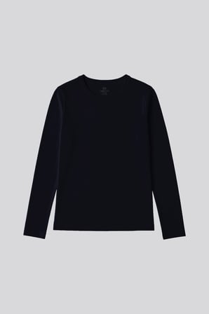 Lacivert O Yaka Standart Fit Uzun Kollu Basic Kadın T-Shirt - 97312