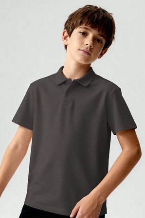 Koyu Gri Polo Yaka Standart Fit Basic Unisex T-Shirt - 11330