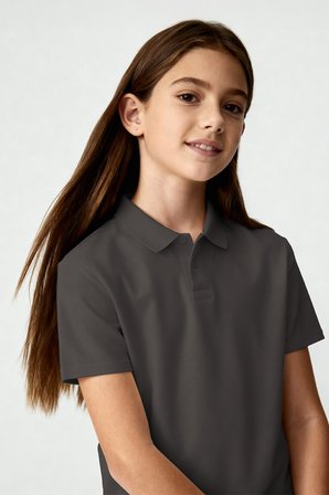 Koyu Gri Polo Yaka Standart Fit Basic Unisex T-Shirt - 11330