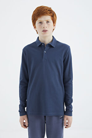 İndigo Polo Yaka Basic Uzun Kollu Erkek Çocuk T-Shirt - 11170