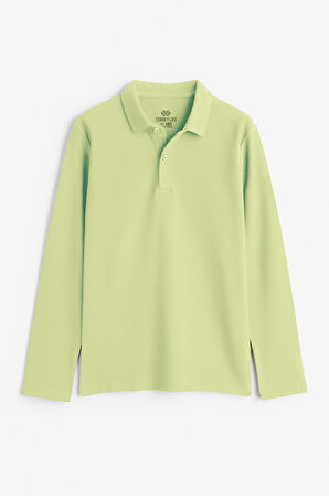 Açık Yeşil Polo Yaka Basic Uzun Kollu Erkek Çocuk T-Shirt - 11170