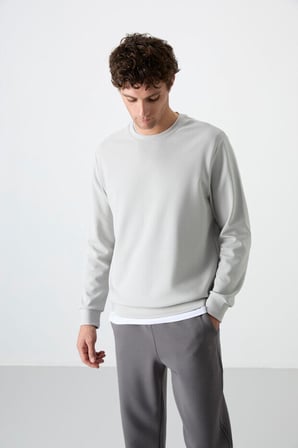 Standart Fit Basic O Yaka 2li Paket Koyu Gri-Taş Erkek Sweatshirt - 88053