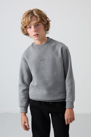 Standart Fit 2li Paket Siyah-Gri Melanj Erkek Çocuk Sweatshirt - 11232