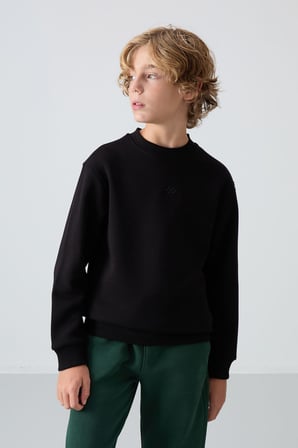 Standart Fit 2li Paket Siyah-Gri Melanj Erkek Çocuk Sweatshirt - 11232