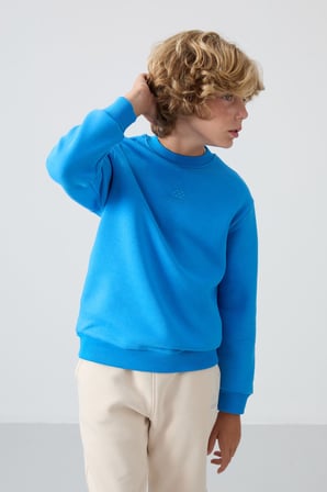 Standart Fit 2li Paket Lacivert-Saks Erkek Çocuk Sweatshirt - 11232