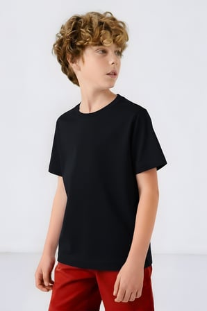 Standart Fit Basic O Yaka 3lü Paket Siyah-Beyaz-Fiesta Unisex Çocuk T-Shirt - 11328