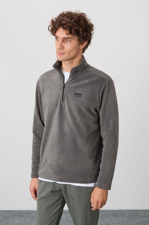 Standart Kalıp Dik Yaka 2li Paket Koyu Gri-Parlament Erkek Polar Sweatshirt - 88310